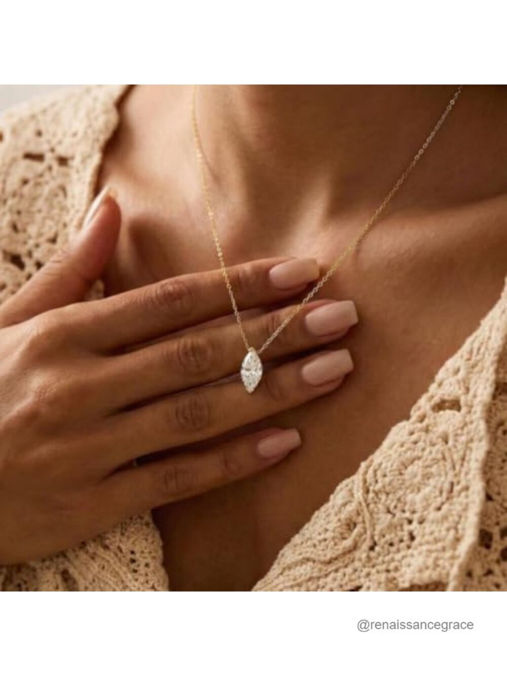 14k Gold Plated Marquise CZ Pendant Necklace for Women Layered Jewelry Gift